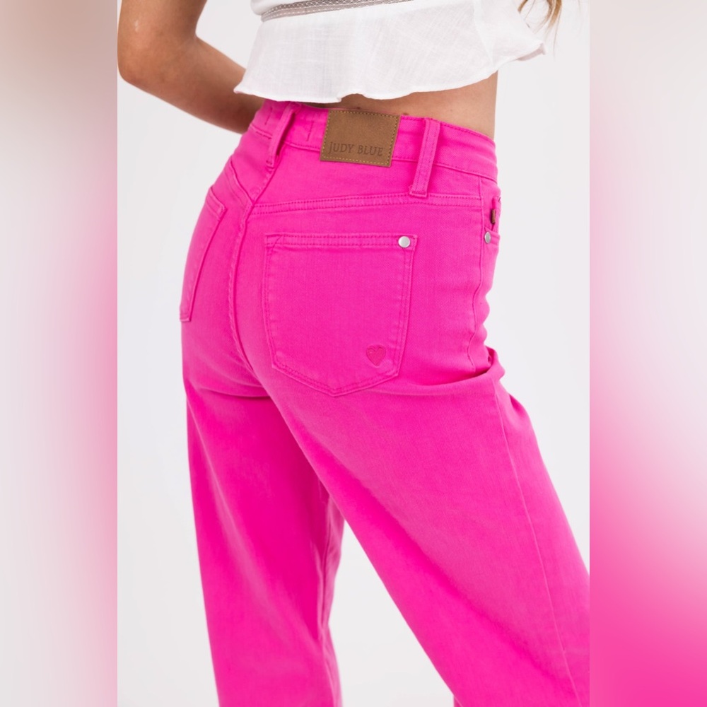 Judy Blue Magenta 90’s Straight Leg Jeans Raw Hem Size 7/28 Heart Pocket - Picture 15 of 16